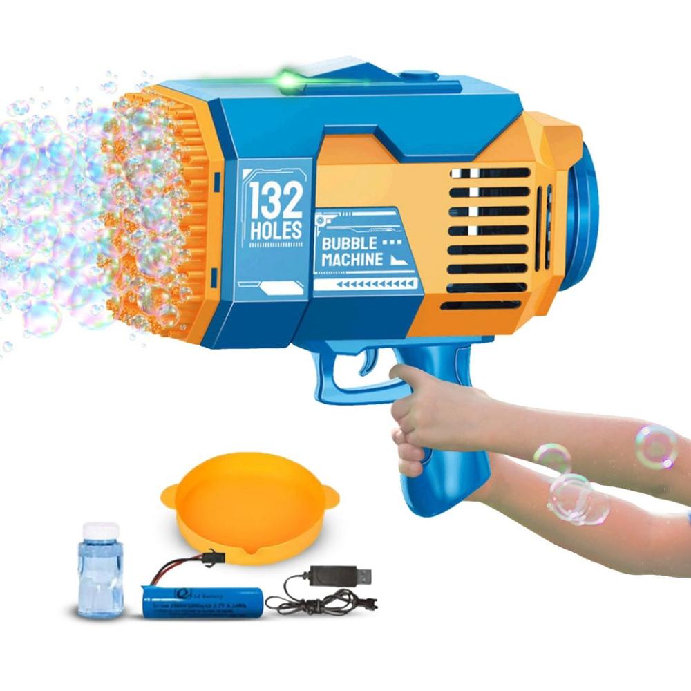 132 Holes Rechargeable Bubbles Machine Gun (Orange and Blue)