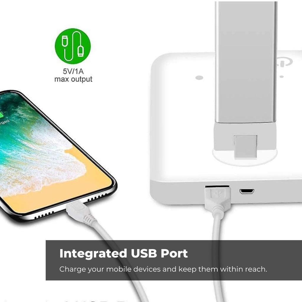 LED Desk Lamp with Wireless Charger & USB Charging Port (White)