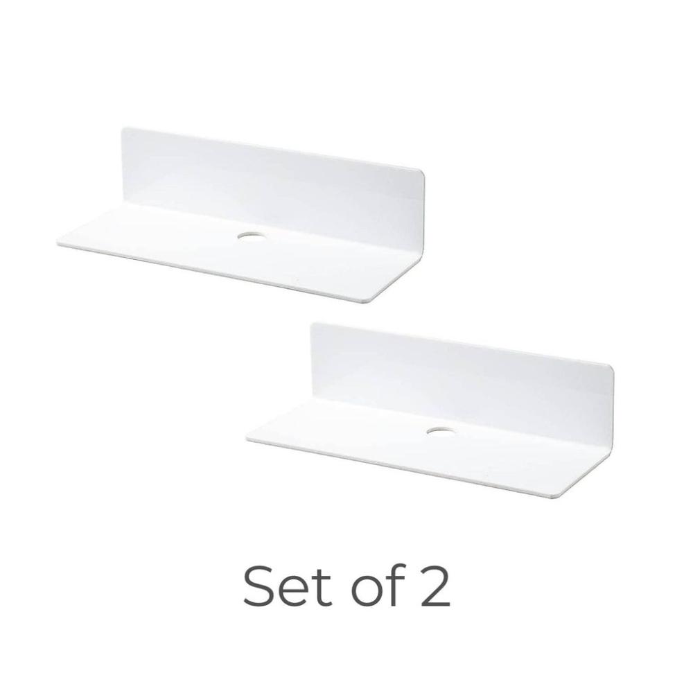 Acrylic Floating Wall Shelves Set of 2 with Cable Clips (White)