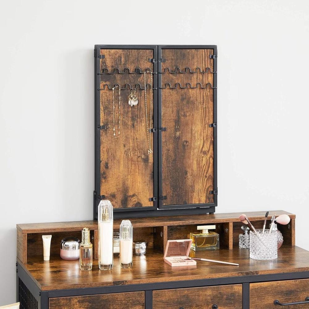 Dresser Table with Trifold Mirror - Rustic Brown and Black