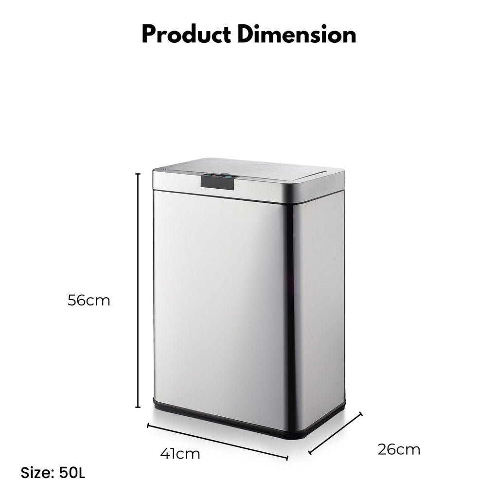 Wide Silver Square Sensor Bin - 50L