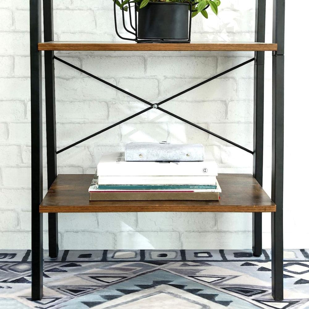 Ladder Shelf 4-Tier Industrial Storage Rack - Rustic Brown and Black