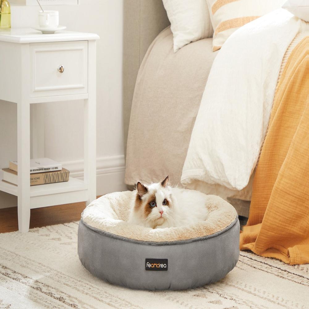 Dog Sofa Bed Round Shape Fabric Light Grey - 50cms