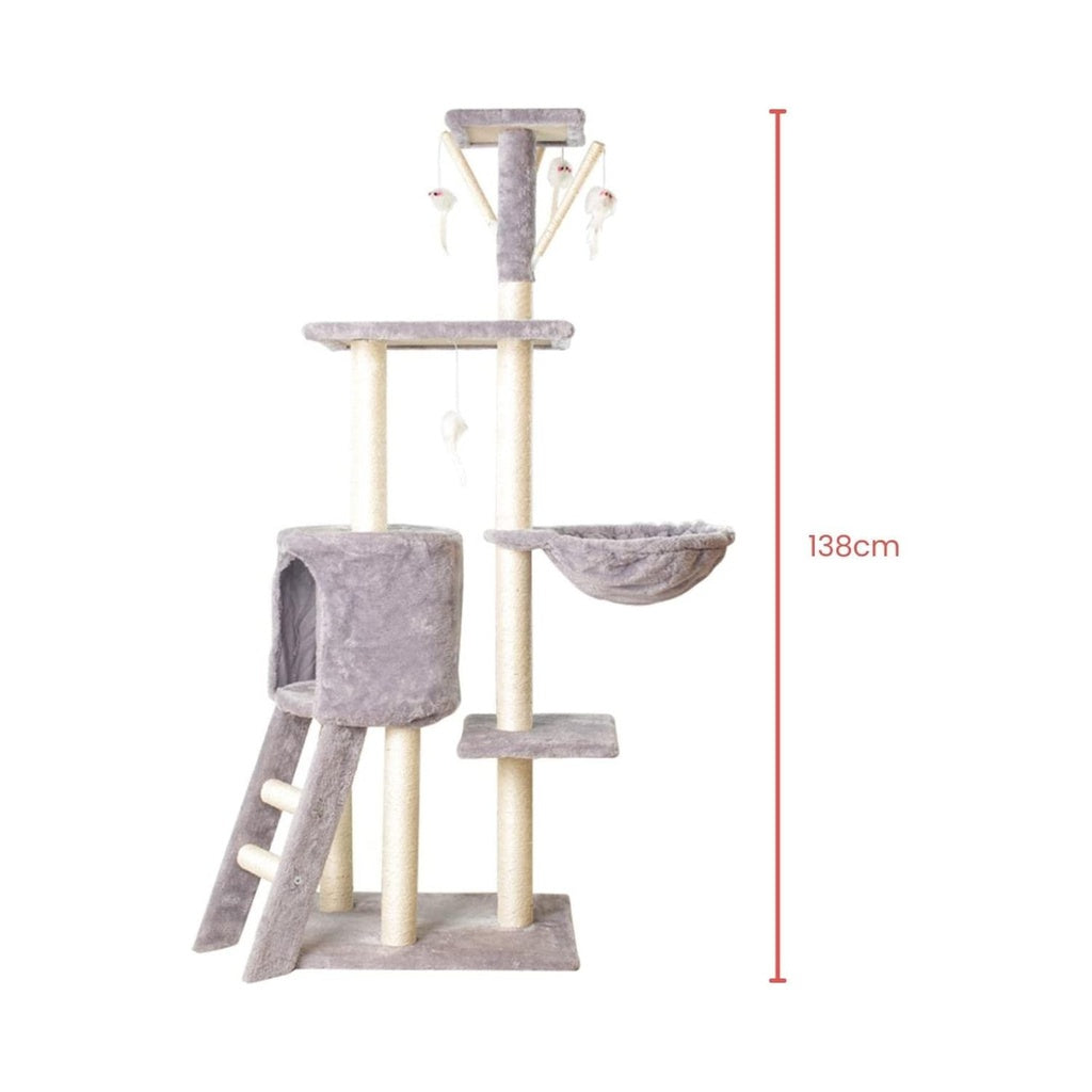 5 Layer Plush Cat Condo Cat Tree Light Grey - 138cms