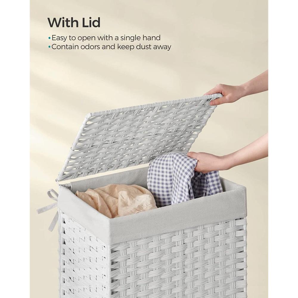 Synthetic Rattan Laundry Basket 90L - White