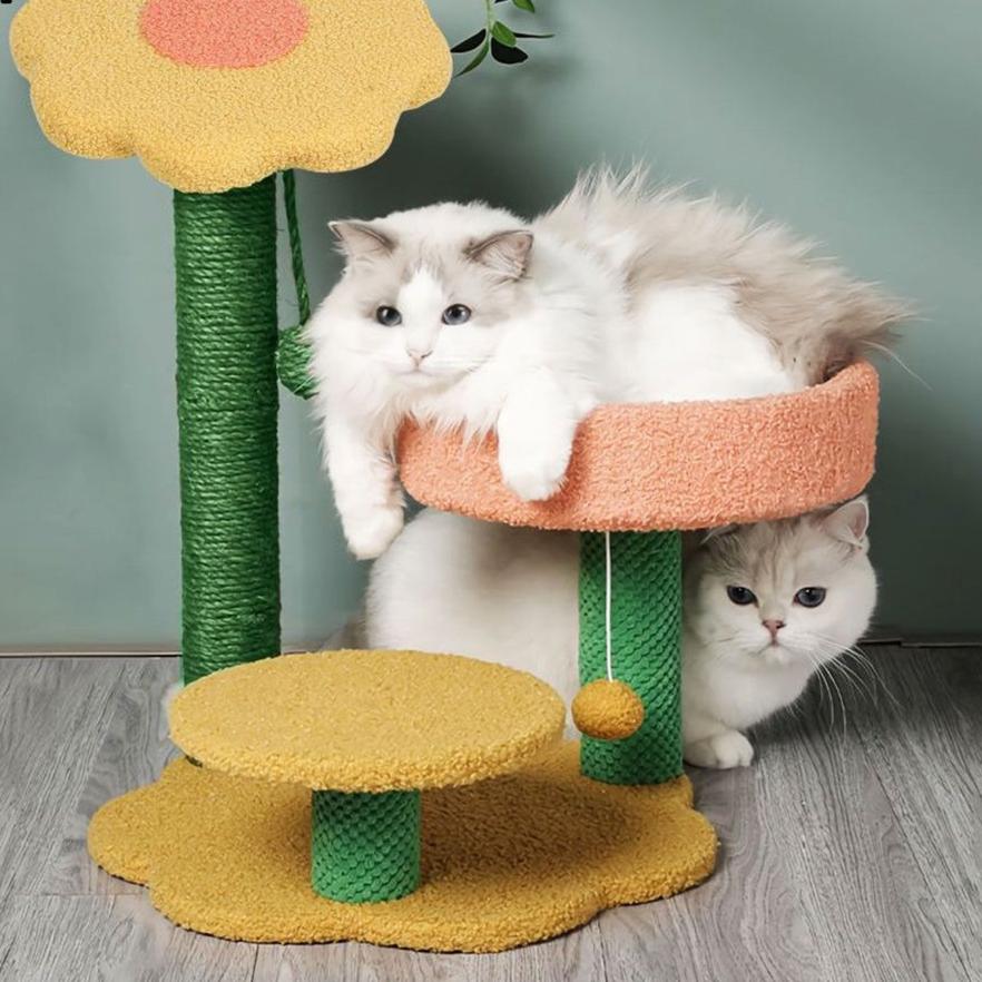 Sunflower Plush Scratching Post Cat Tree - 75cms