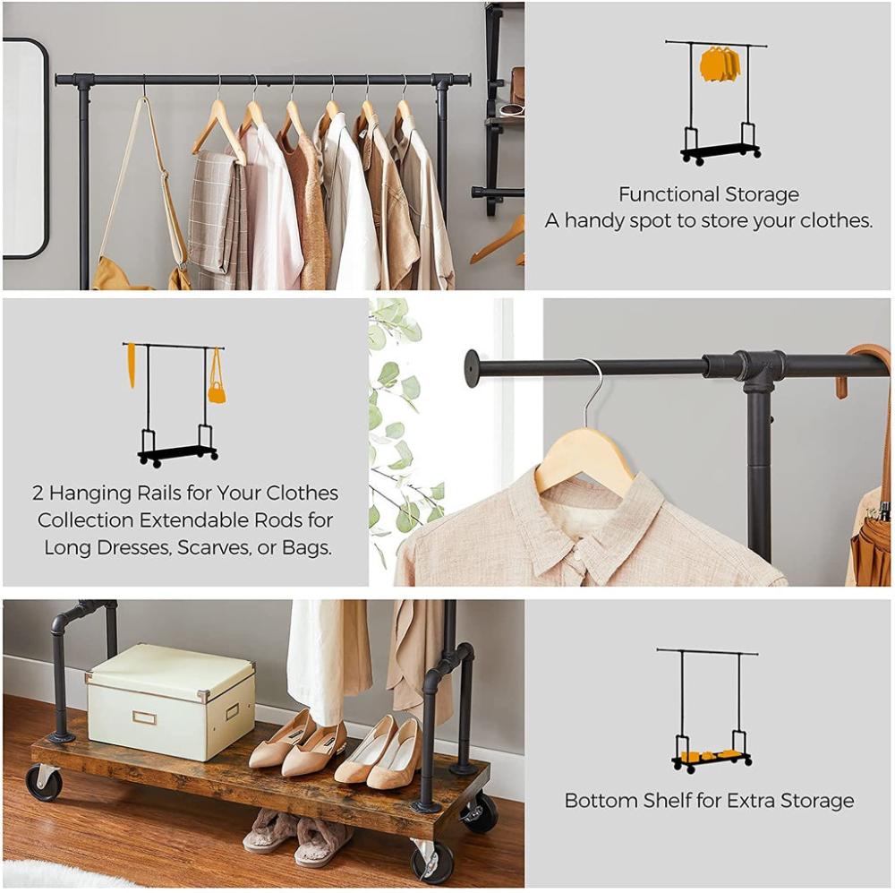 Clothes Rack Single Rail with Wheels