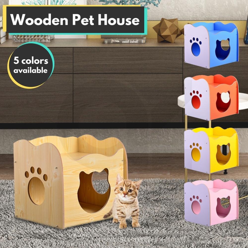 Pet House Wooden Cat Paw Shape Hole (Yellow)