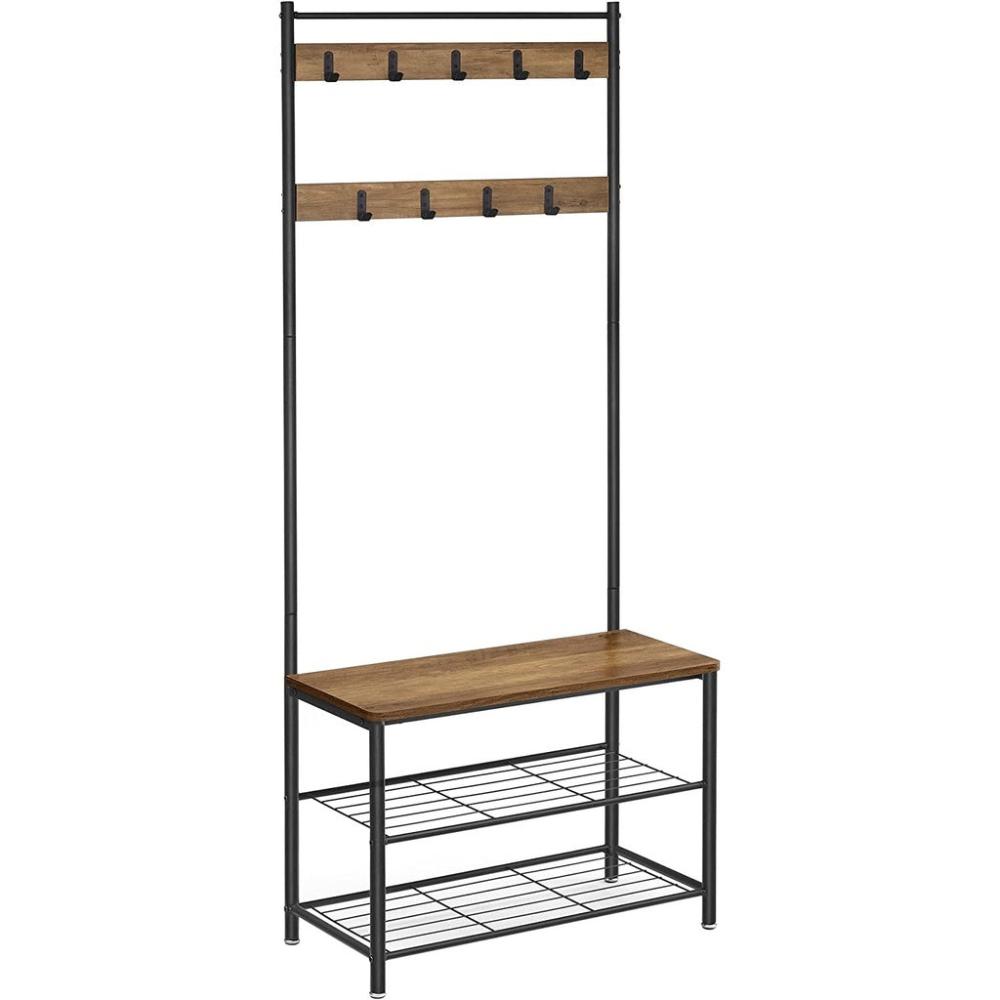 Coat Stand with Shoe Racks - Walnut Brown/Black