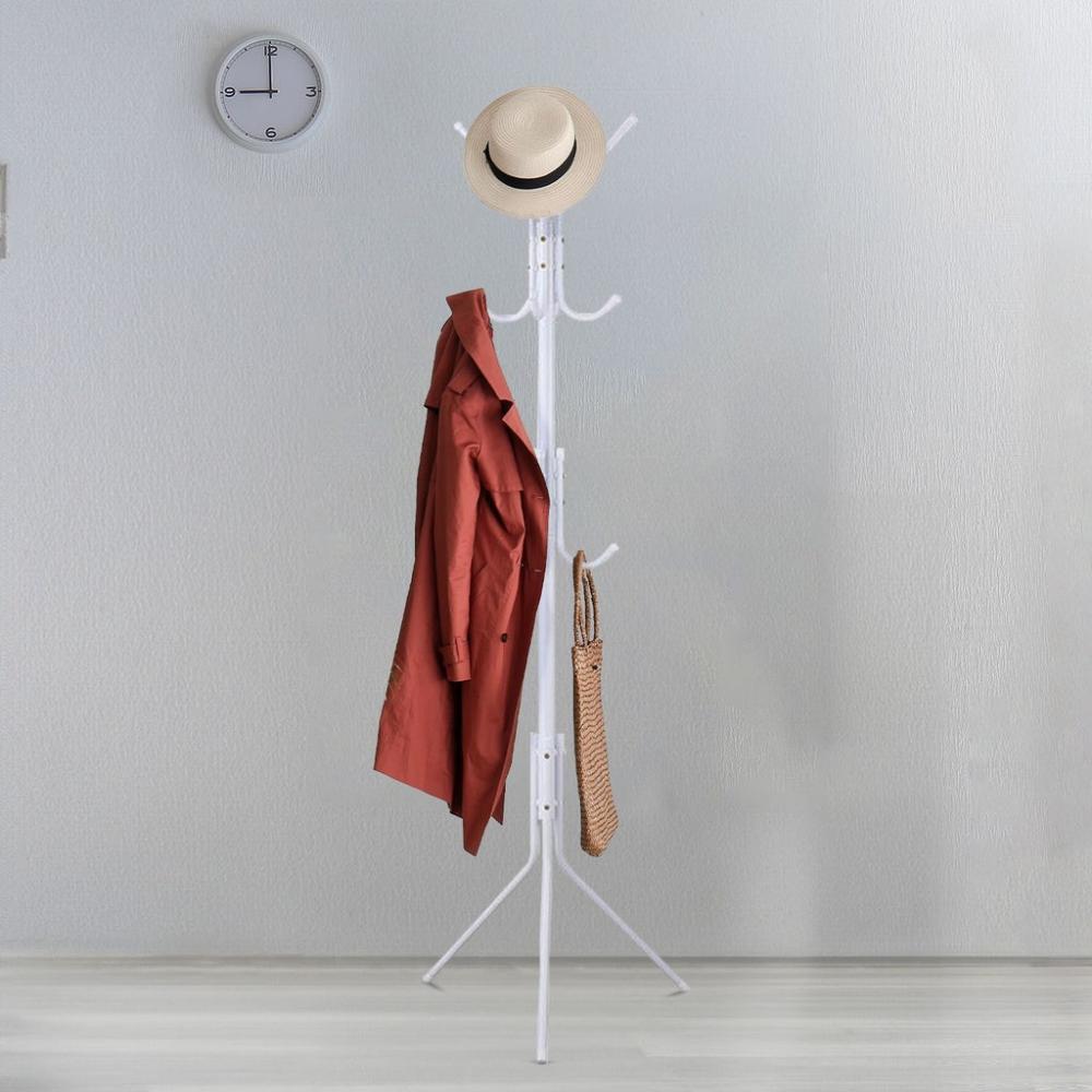 12 Hook Metal Coat Rack Stand with 3-Tier Hat Hanger (White)