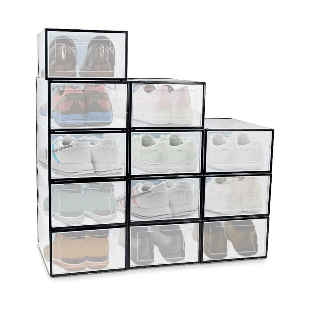 12pcs Medium Size Transparent Plastic Shoe Box - Black