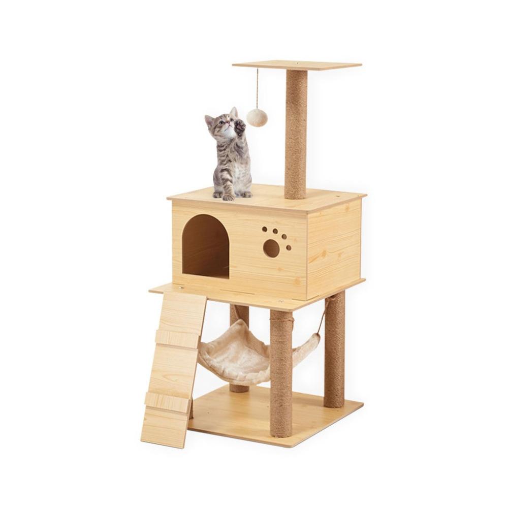 Stylish Designed Wooden Cat Tree - 130cms