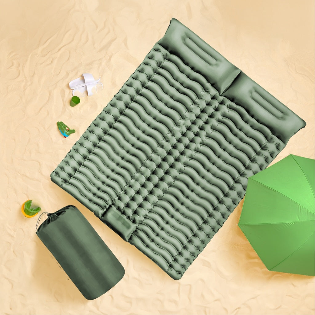 Double Inflatable Camping Sleeping Pad with Pillow (Army Green)