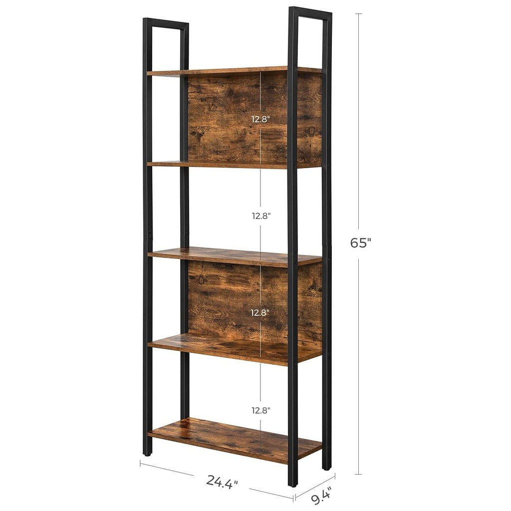 Bookshelf with 5 Shelves - Rustic Brown and Black