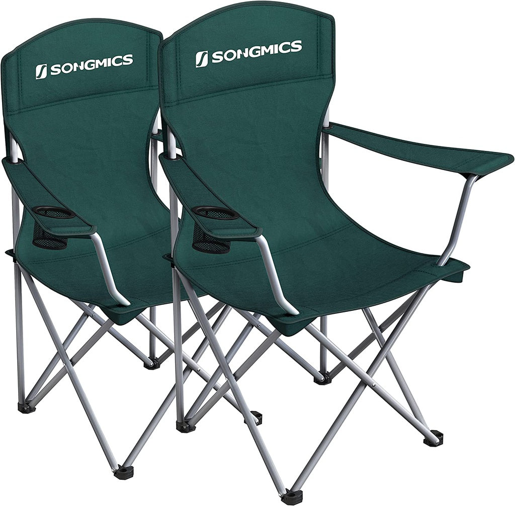 Set of 2 Folding Camping Outdoor Chairs - Dark Green