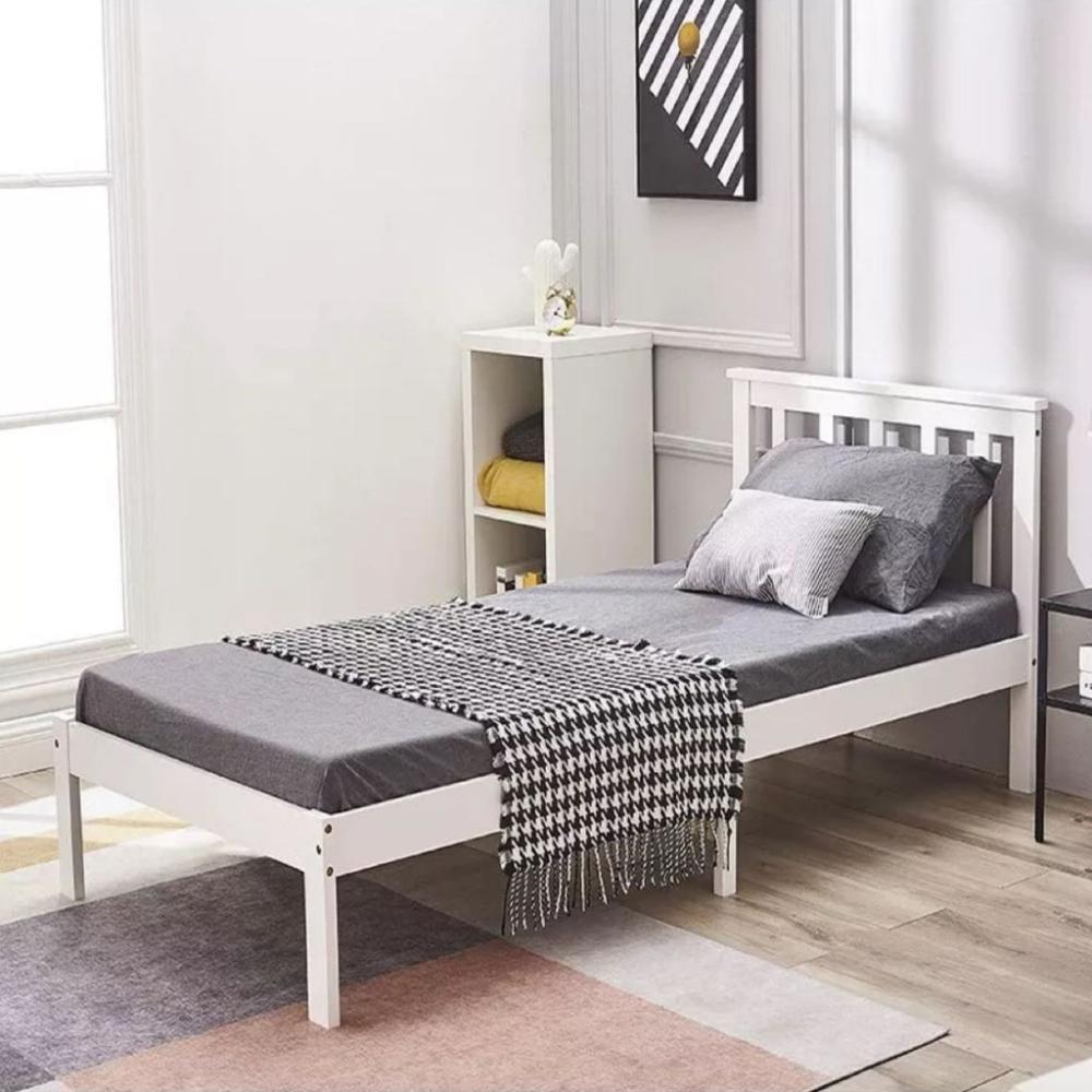 Durable Single Wooden Bed Frame (White)