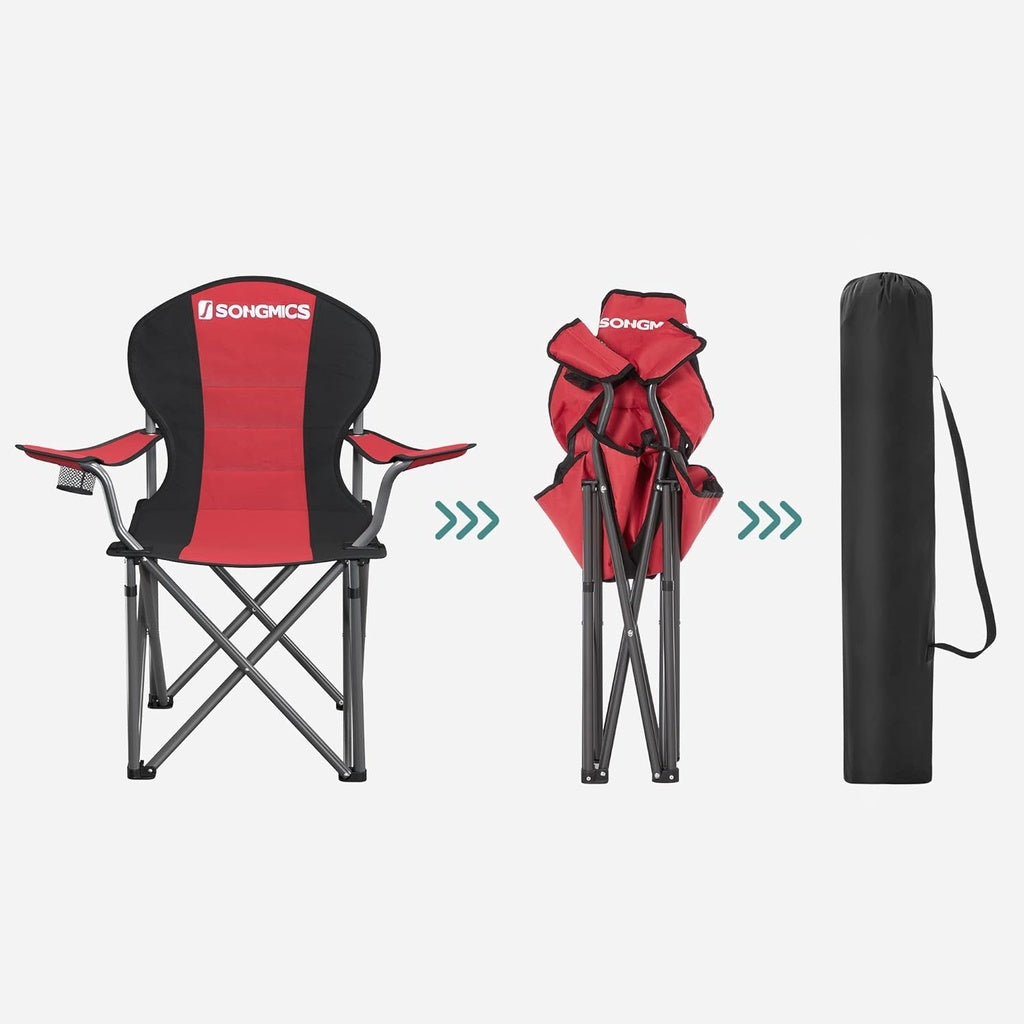 Folding Camping Chair with Bottle Holder - Red and Black