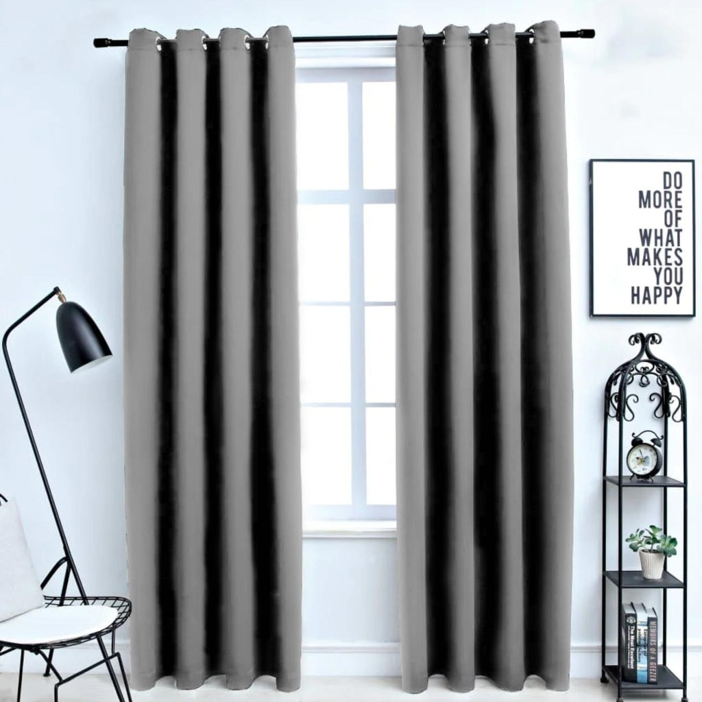 Set of 2 Thermal Insulated Blackout Window Curtains W132cm x D160cm - Light Grey