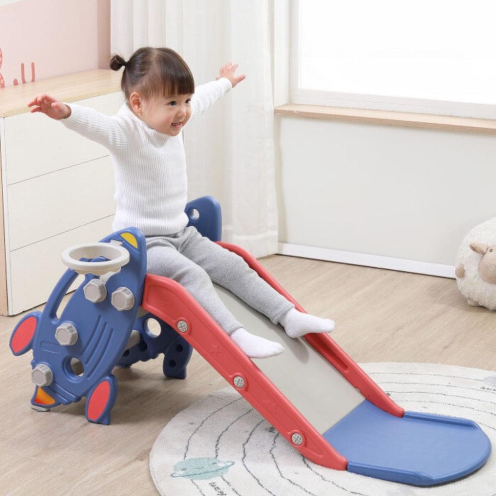 Kids Slide with Basketball Hoop (Blue Rocket)