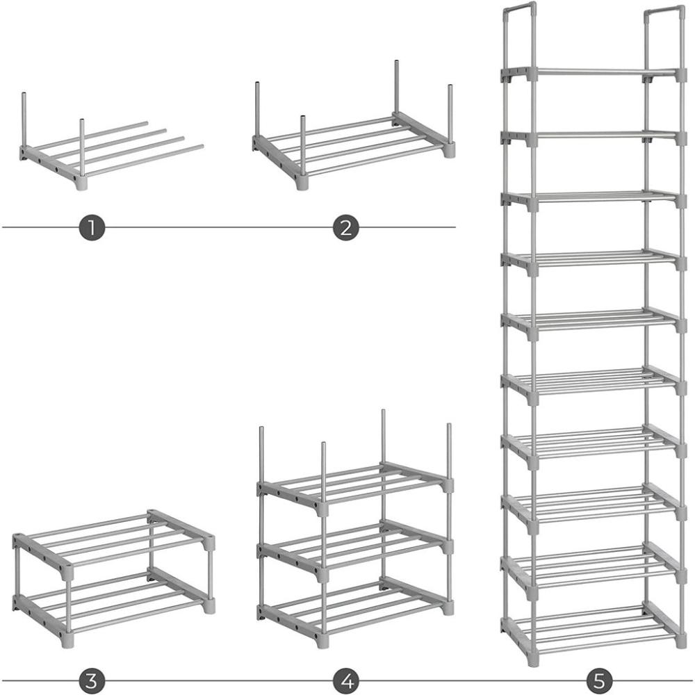 10-Tier Metal Shoe Rack Customizable Design - Grey