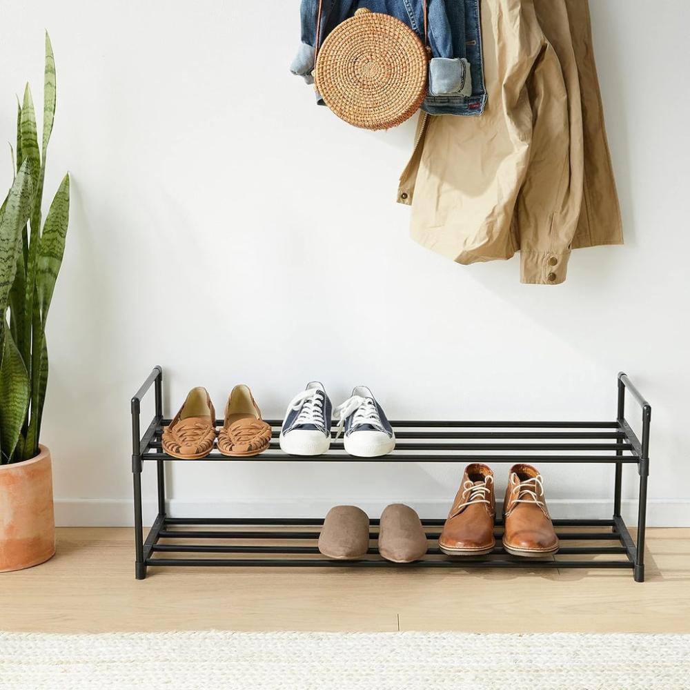 2 Tier Metal Shoe Rack for 10 Pairs of Shoes - Grey