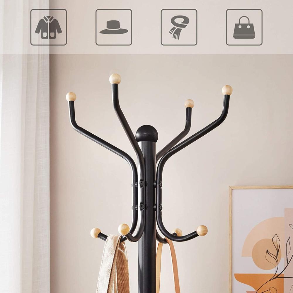 Metal Coat Rack 182cms Tall Hall Tree - Black