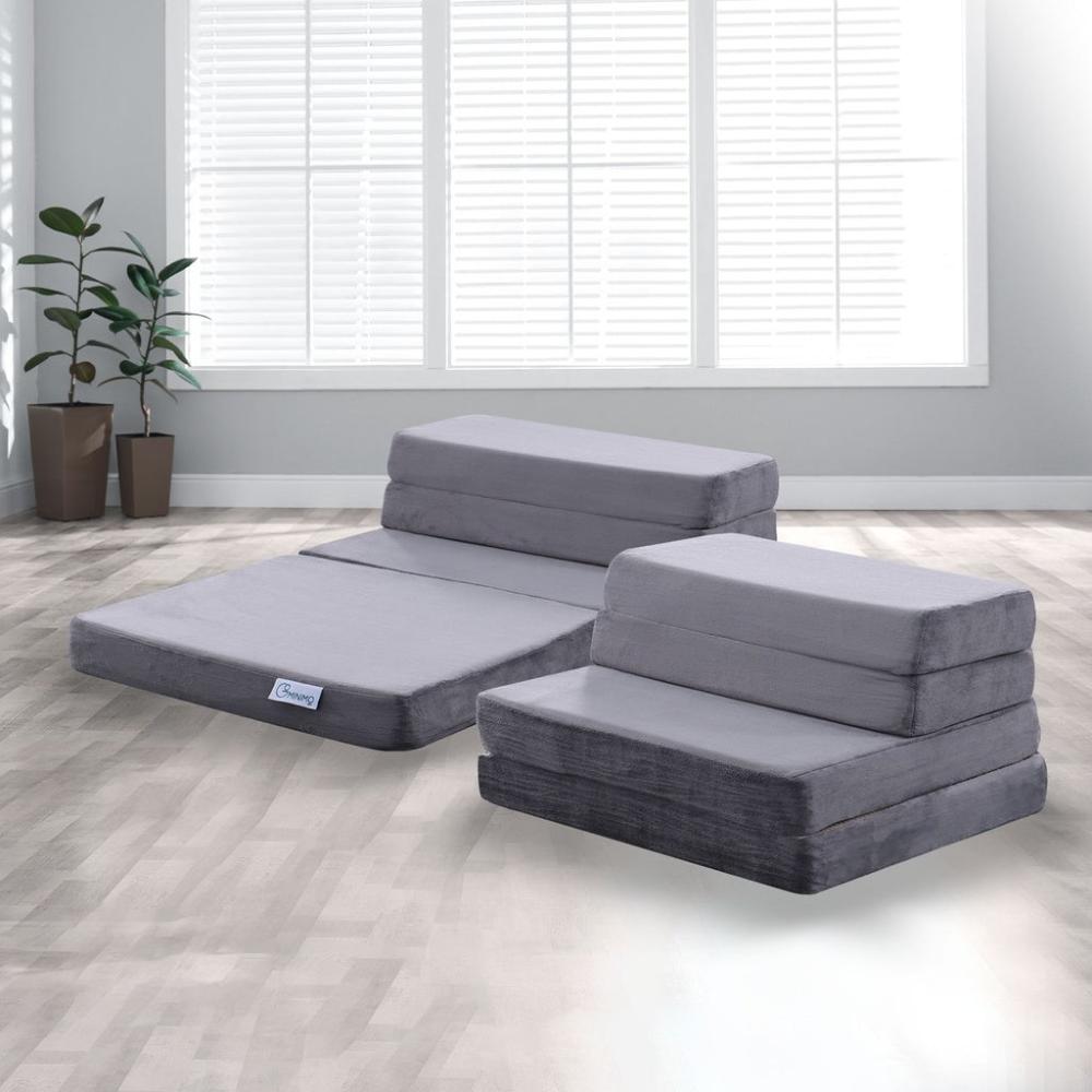 4-Fold Memory Foam Folding Mattress - Dark Grey Velvet