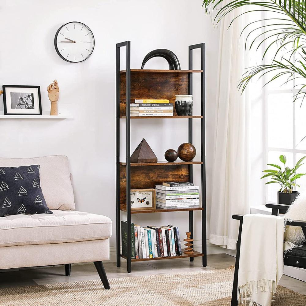 Bookshelf with 5 Shelves - Rustic Brown and Black