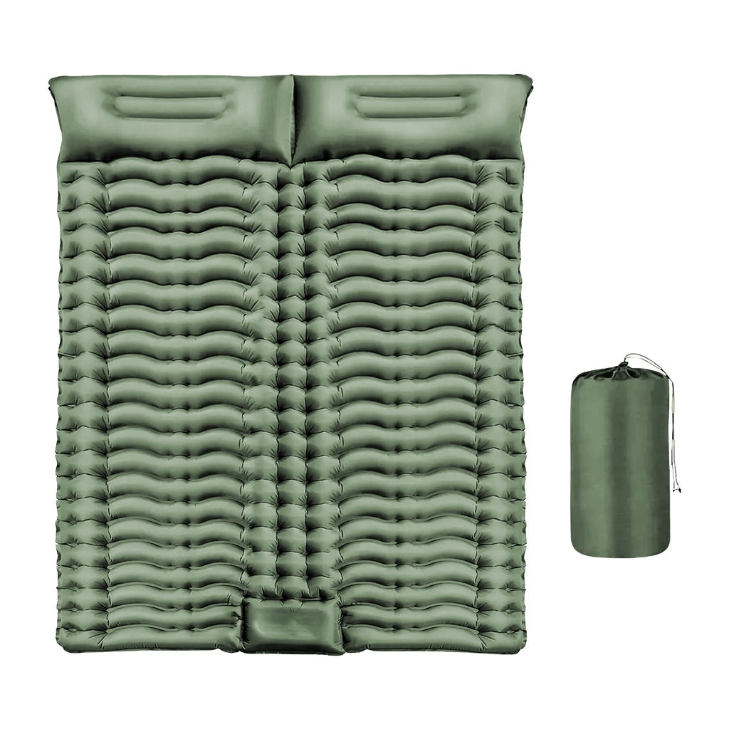 Double Inflatable Camping Sleeping Pad with Pillow (Army Green)