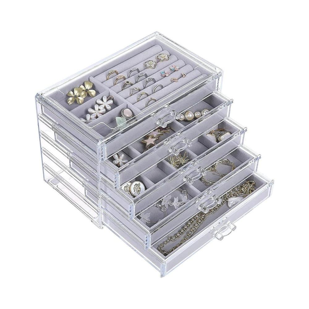 Earring Jewelry Organiser with 5 Drawers - Grey