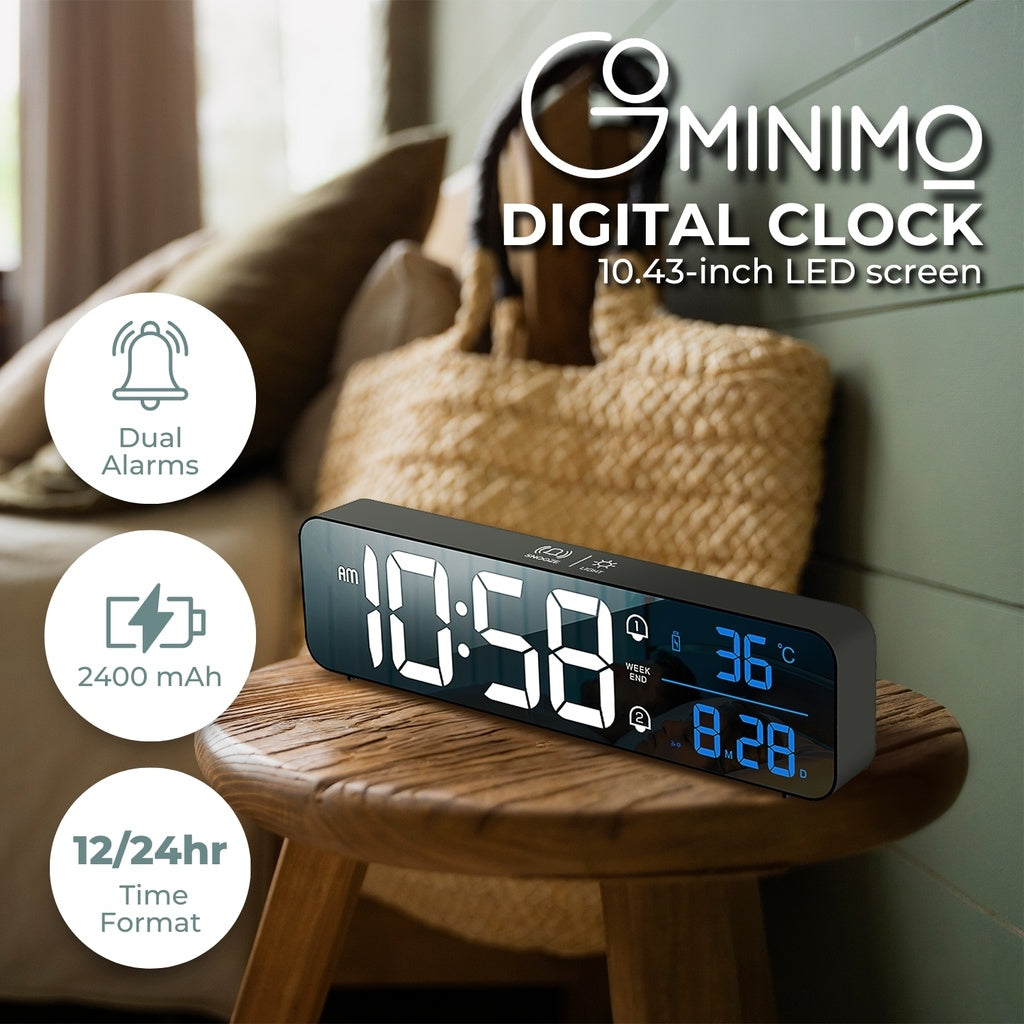 Mirrored Rechargeable Black Digital Alarm Clock