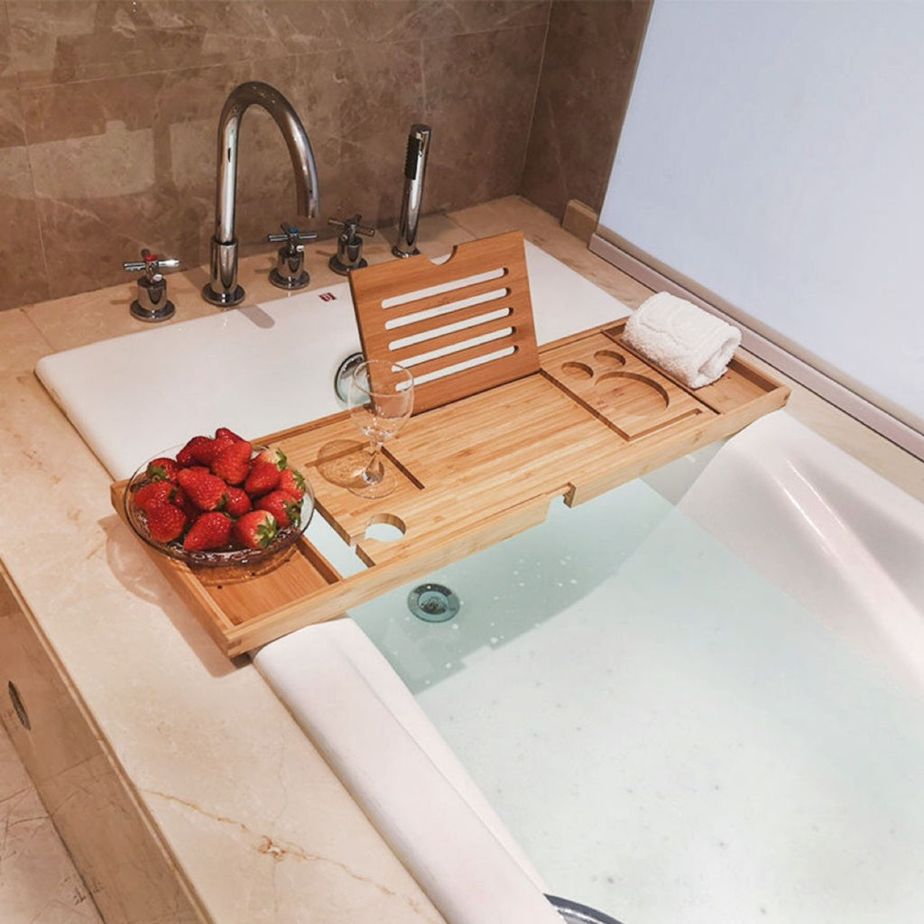 Expandable Bamboo Bathtub Caddy Trays