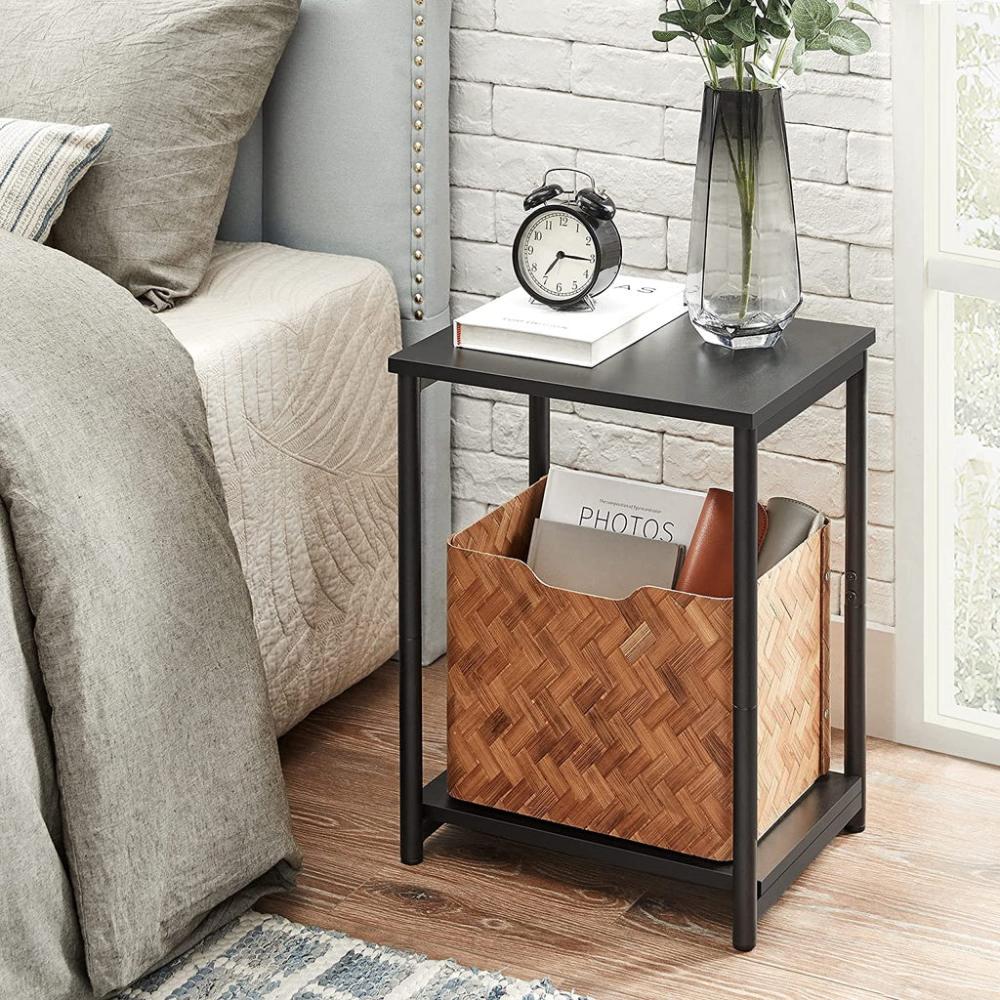 Side Table Set of 2 Charcoal Grey and Black with Storage Shelf