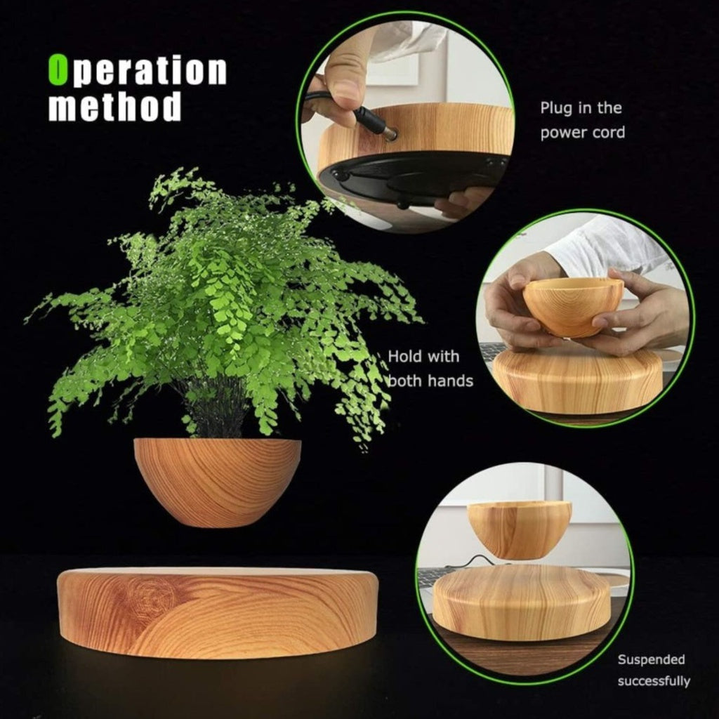 Magnetic Levitating Plant Pot Oak