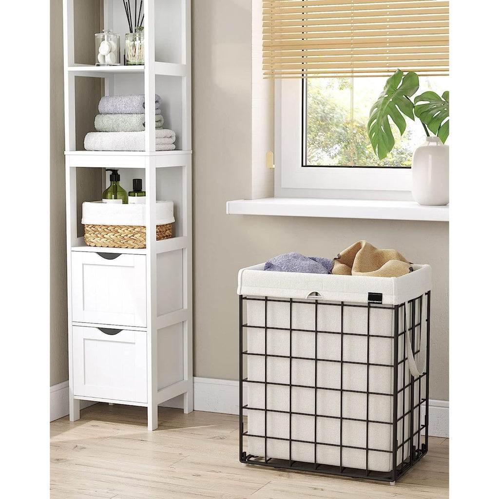 Laundry Hamper Metal Wire Frame 90L - Black and White