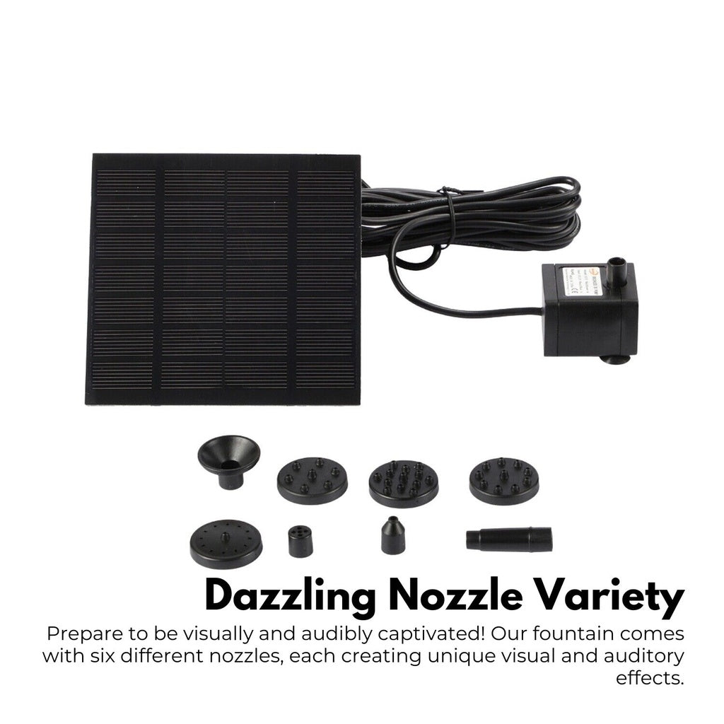 Eco-friendly Solar Water Fountain with 6 Different Nozzles in Black