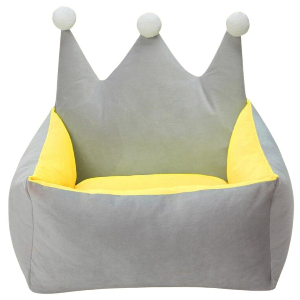 Soft Crown Shape Pet Bed (Large - Grey & Yellow)