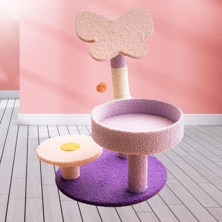 Butterfly Plush Scratching Post Cat Tree Pink Purple - 86cms