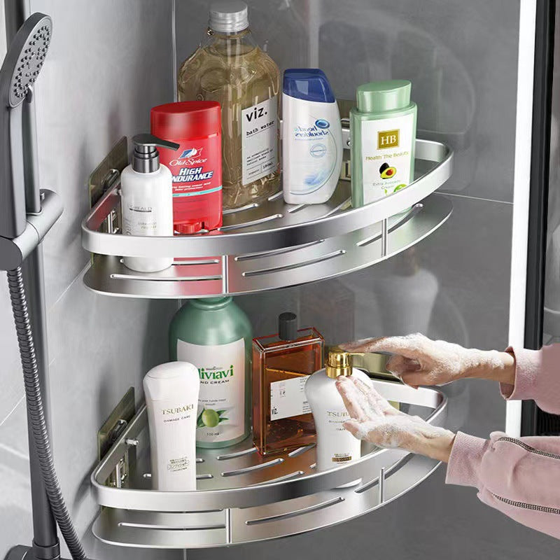 Corner Shower Caddy with Adhesive and Hooks (Silver) - Pack of 2