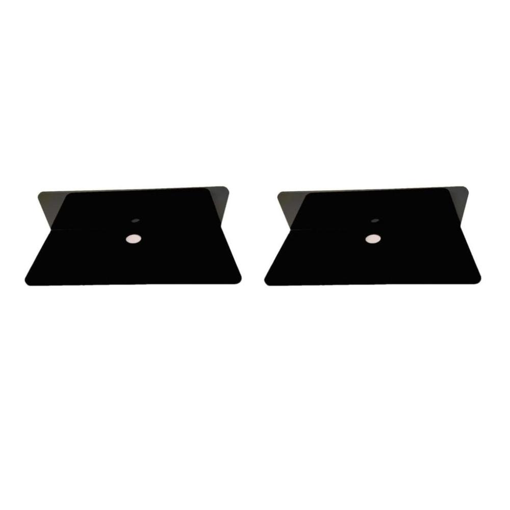 Acrylic Floating Wall Shelves Set of 2 with Cable Clips (Black)