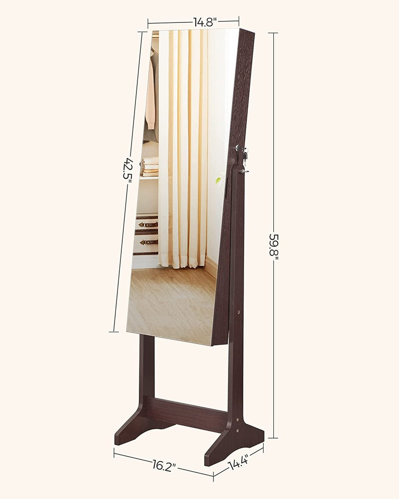 Jewelry Cabinet Armoire with Full-Length Frameless Mirror - Brown