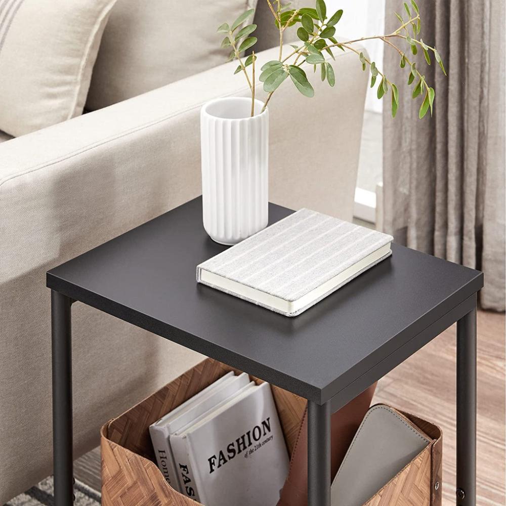 Side Table Set of 2 Charcoal Grey and Black with Storage Shelf