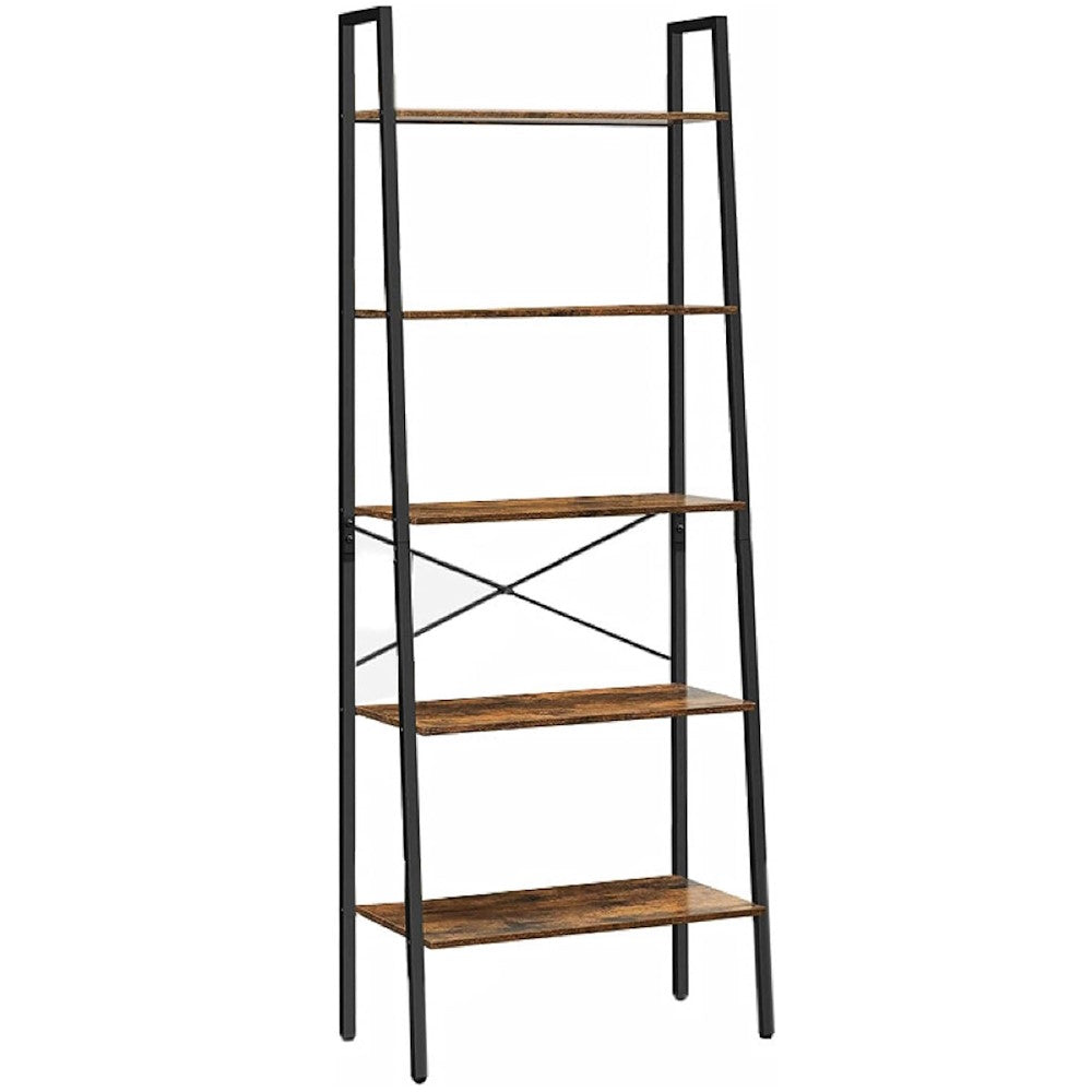 Adjustable 5-Tiers Metal Wood Ladder Shelf