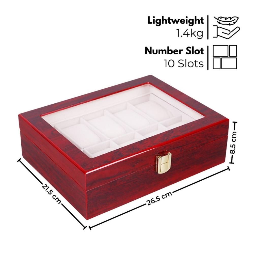 10 Slot Watch Display Box - Red Wood