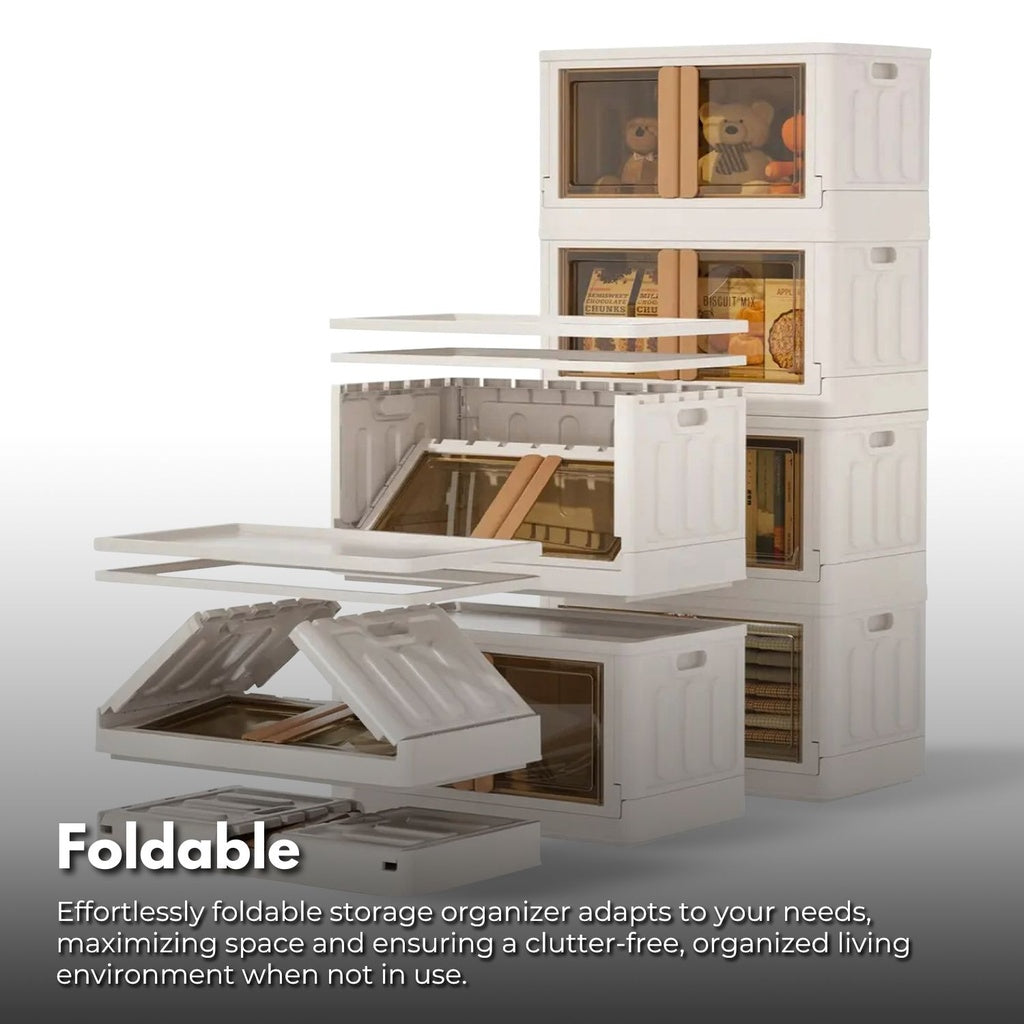 Foldable & Stackable Storage Organizers (Ivory + Brown) - 32L