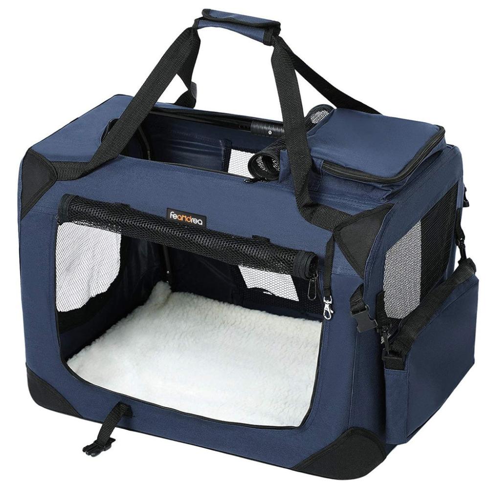 Dog Kennel Transport Box Folding Fabric Pet Carrier 60cms - Dark Blue