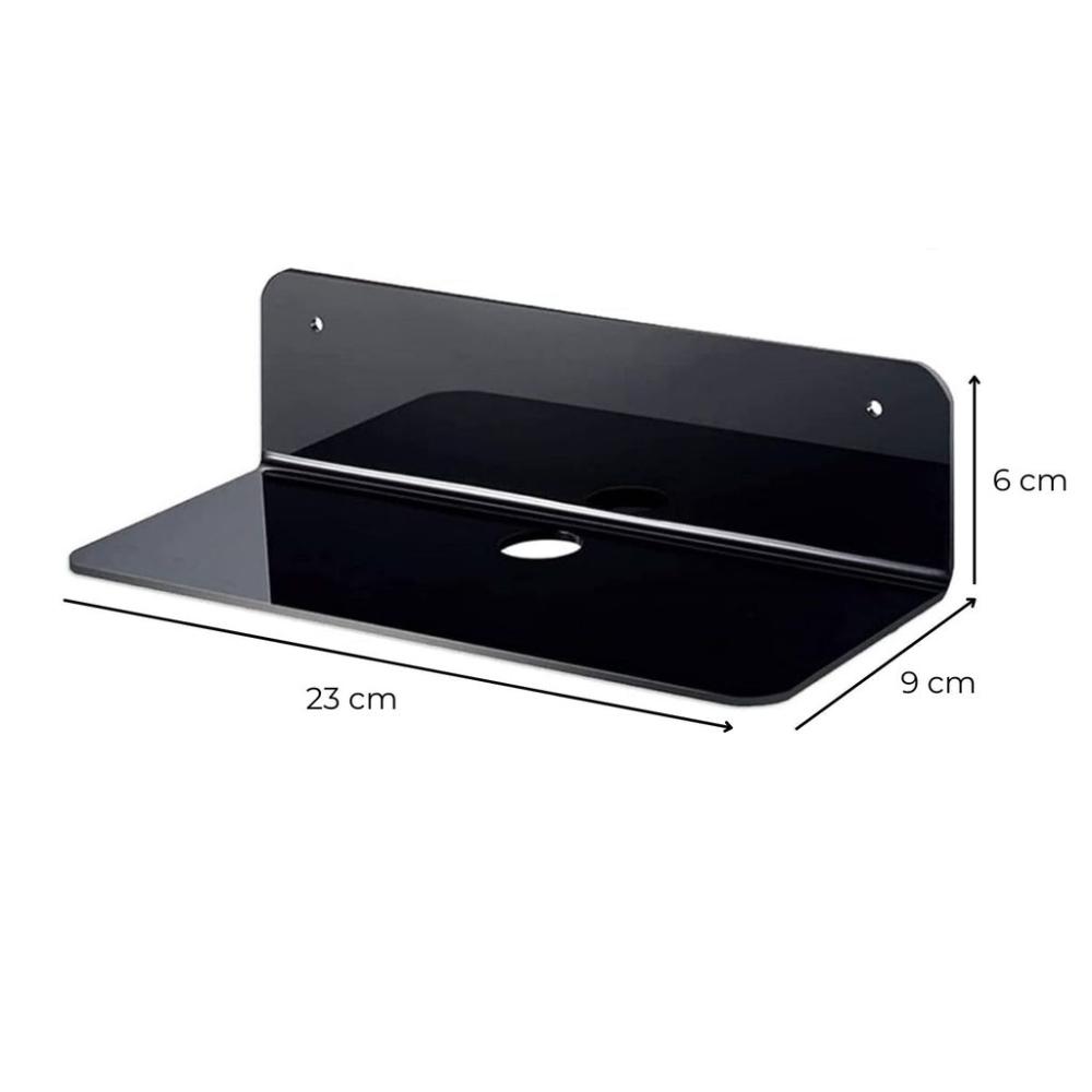 Acrylic Floating Wall Shelves Set of 2 with Cable Clips (Black)