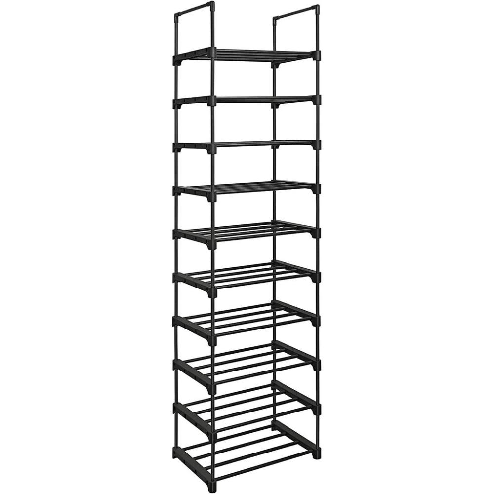 10-Tier Metal Shoe Rack Customizable Design - Black