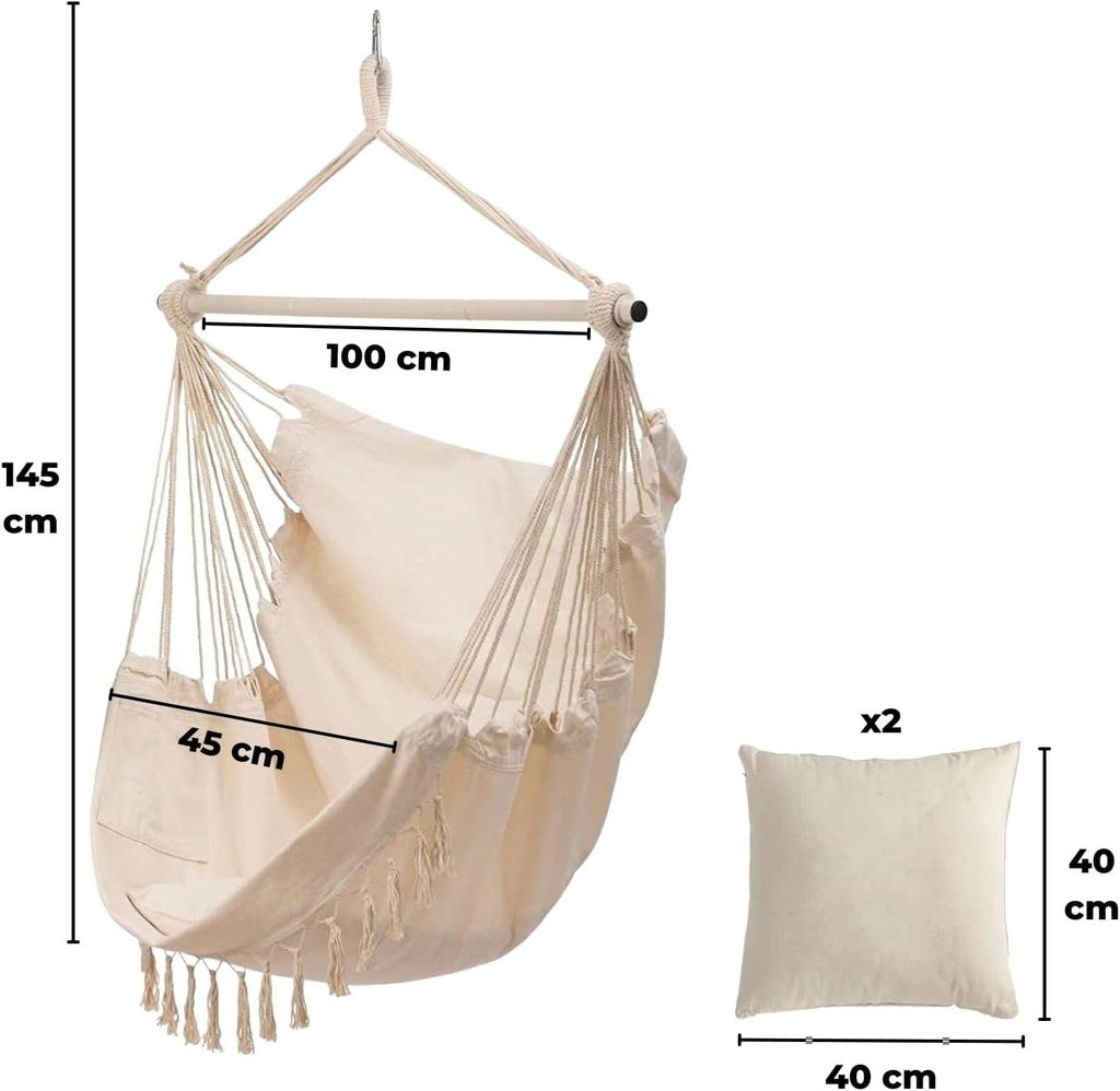 Hammock Chair Swing with Cushion and Pillow - Beige