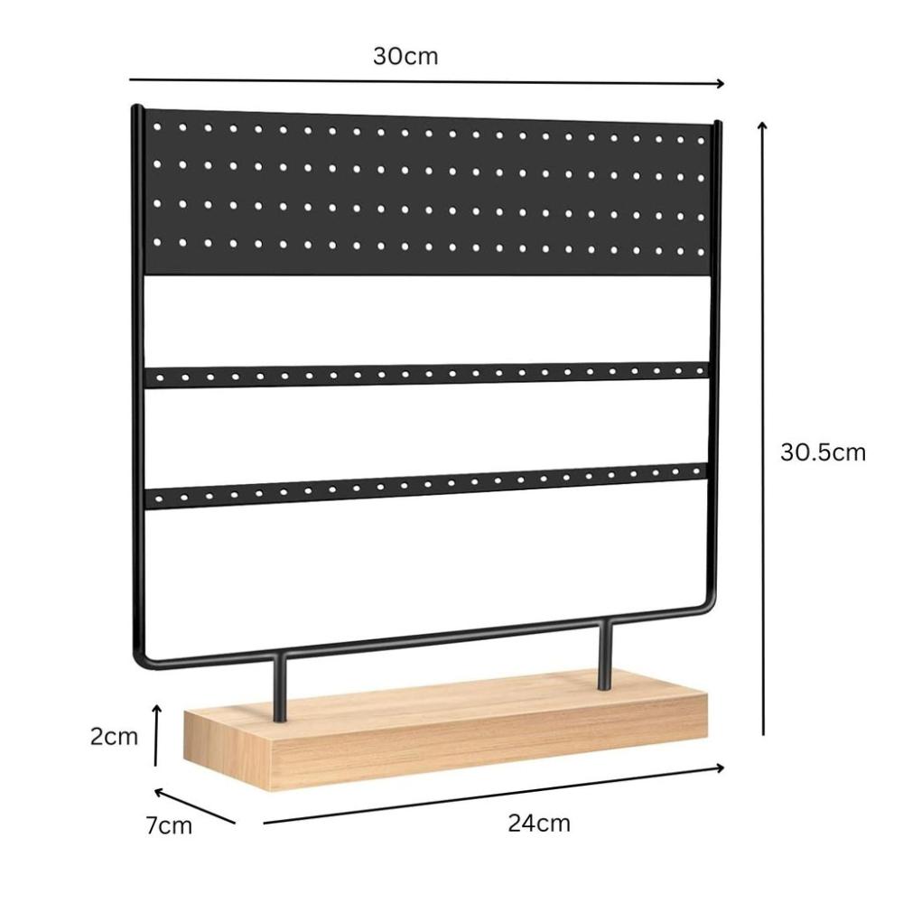 Jewelry Organizer Stand Earring Display with Wooden Tray (Black)